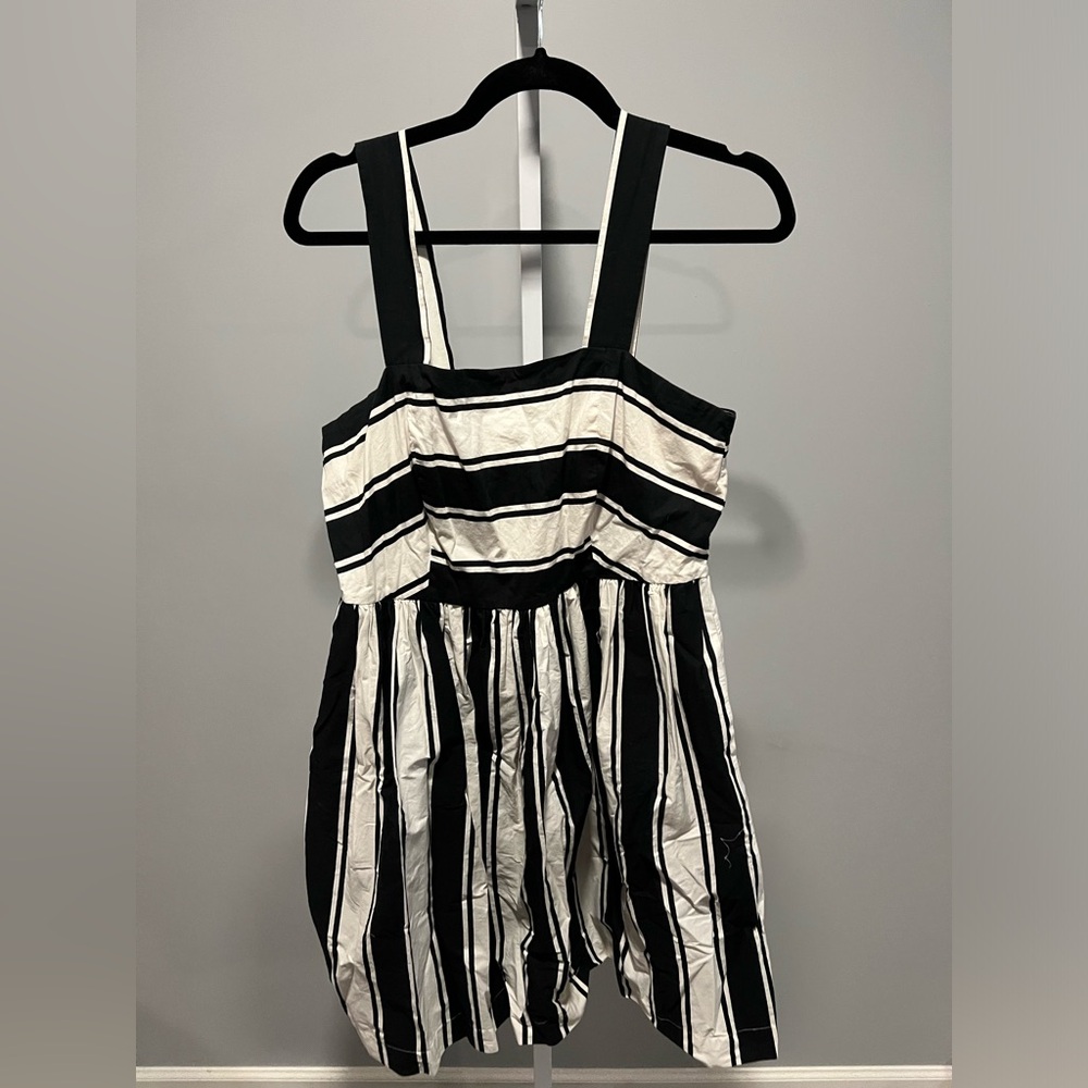 Milly Black White Striped Fit & Flare Cotton Sleeveless Dress Size 12